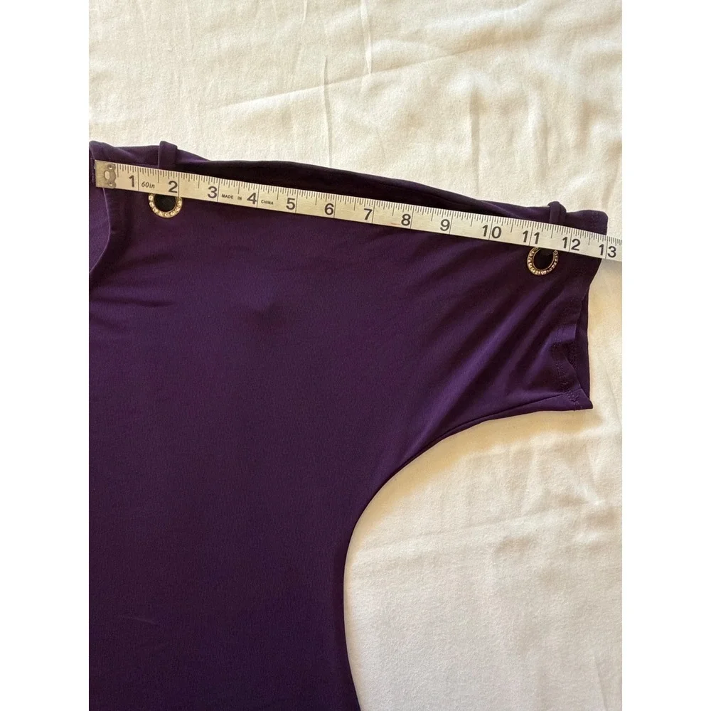 AUW Women Purple Cold Shoulder Blouse Rhinestone Grommet Short Sleeve Top‎ L